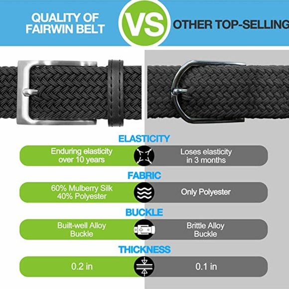 FAIRWIN XL Elastic Braided Belt 1.3” Woven Fabric XL 41-44″ - Picture 4 of 6